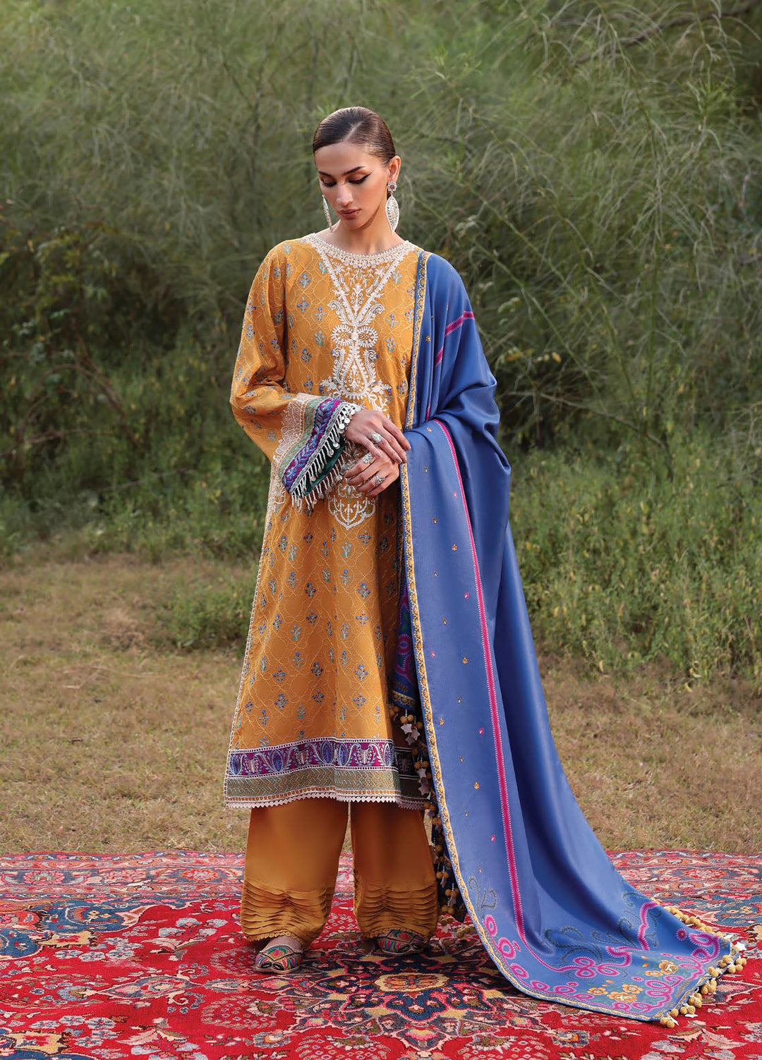 Siraa By Sadaf Fawad Khan Embroidered Karandi Suits Unstitched 3 Piece SDF25SW SFK-D10 GUL BAHAR - Winter Collection