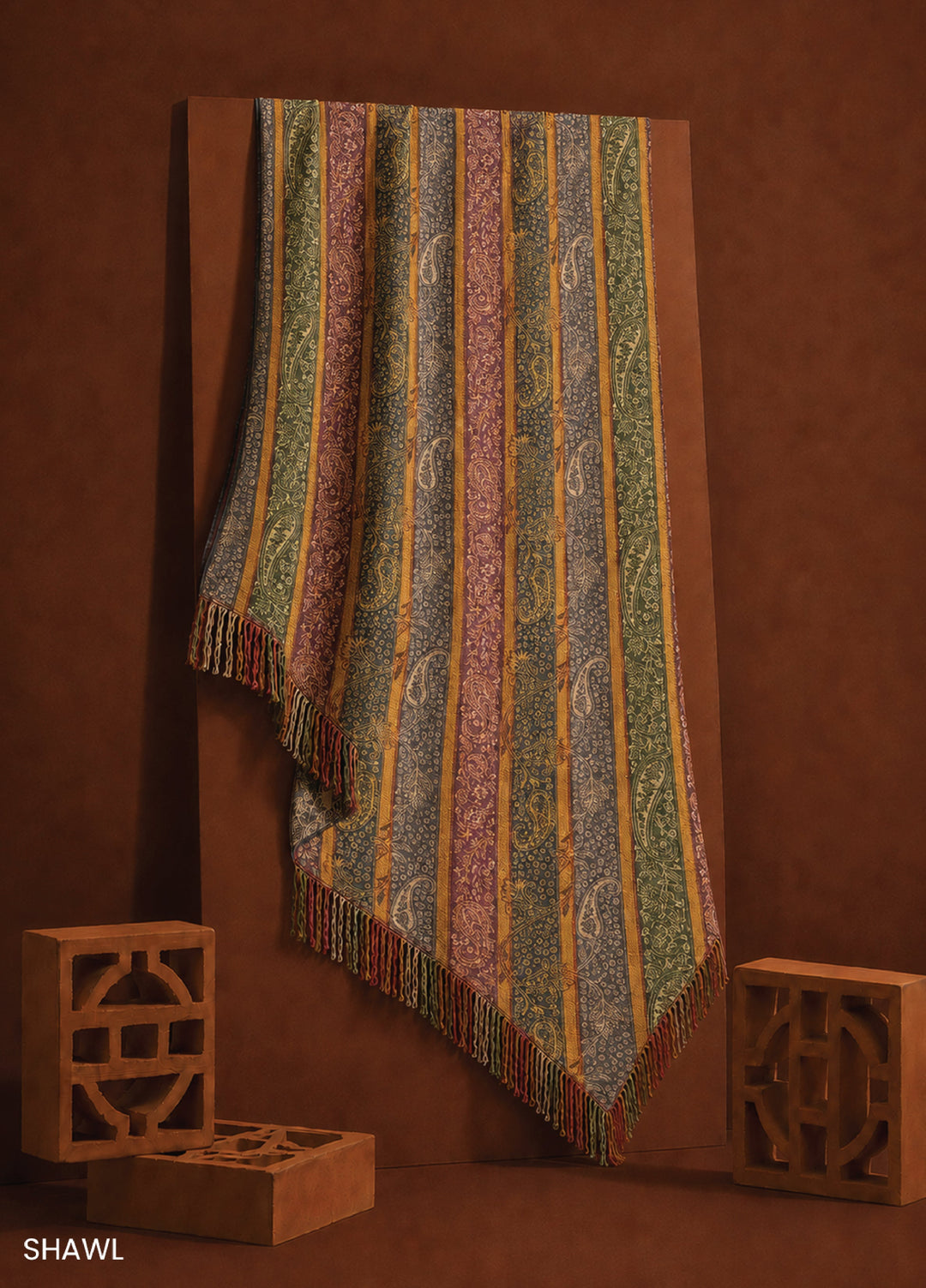 Sanaulla Exclusive Range RTW Printed Shawl Suit SHAWL Fawn - Winter Collection