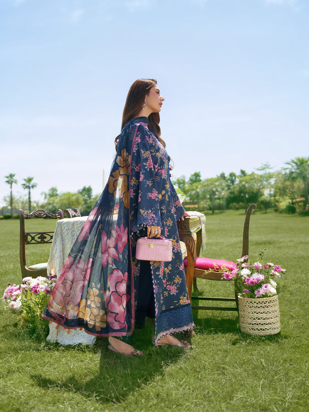 Sunset Muse by Izel Unstitched Embroidered Lawn 3 Piece Suit Skydust - Eid Collection