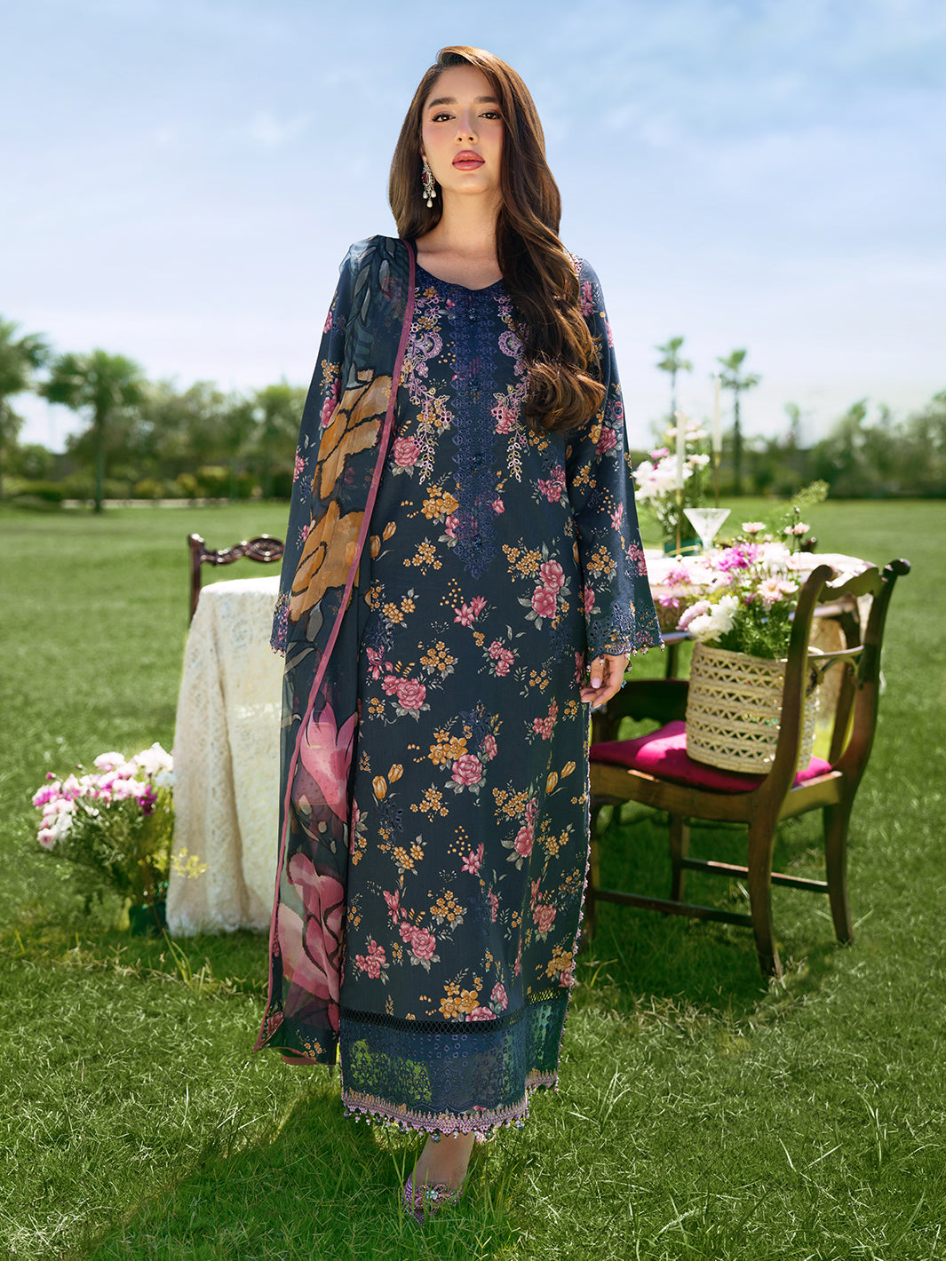 Sunset Muse by Izel Unstitched Embroidered Lawn 3 Piece Suit Skydust - Eid Collection