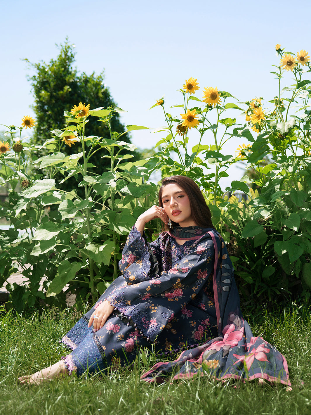 Sunset Muse by Izel Unstitched Embroidered Lawn 3 Piece Suit Skydust - Eid Collection