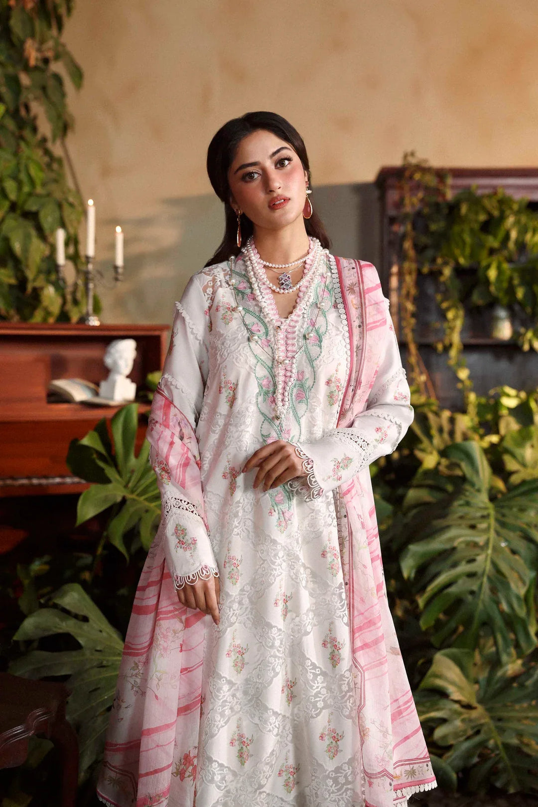 Sable Vogue Luxury Formals Unstitched Embroidered Swiss Voile 4 Piece Suit SL-07-26-V1 - Festive Collecion