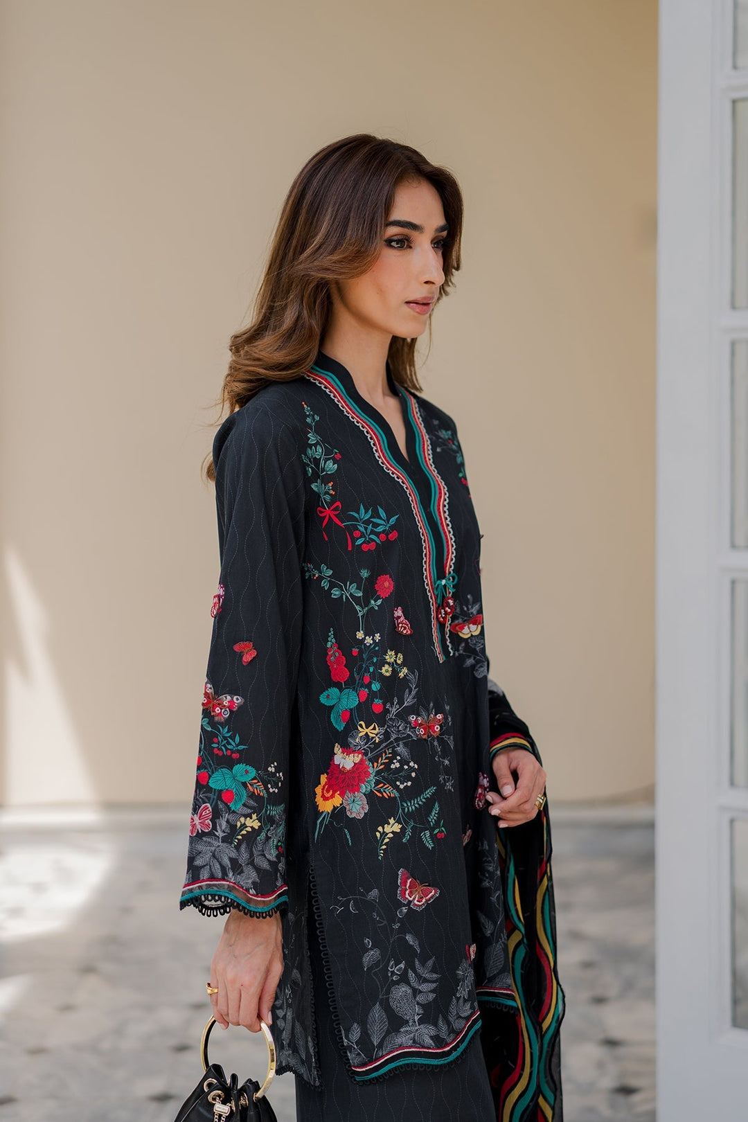 Nura by Sahar RTW Embroidered Cambric Co-Ord Sets Suit Black Forest Casual Collection