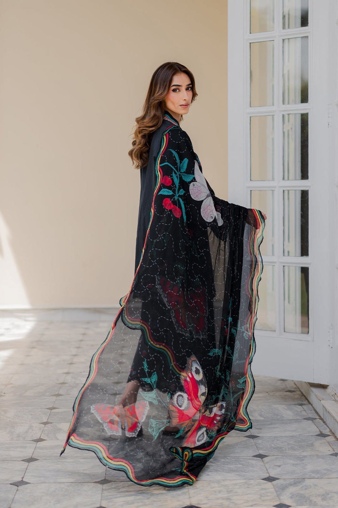 Nura by Sahar RTW Embroidered Cambric Co-Ord Sets Suit Black Forest Casual Collection
