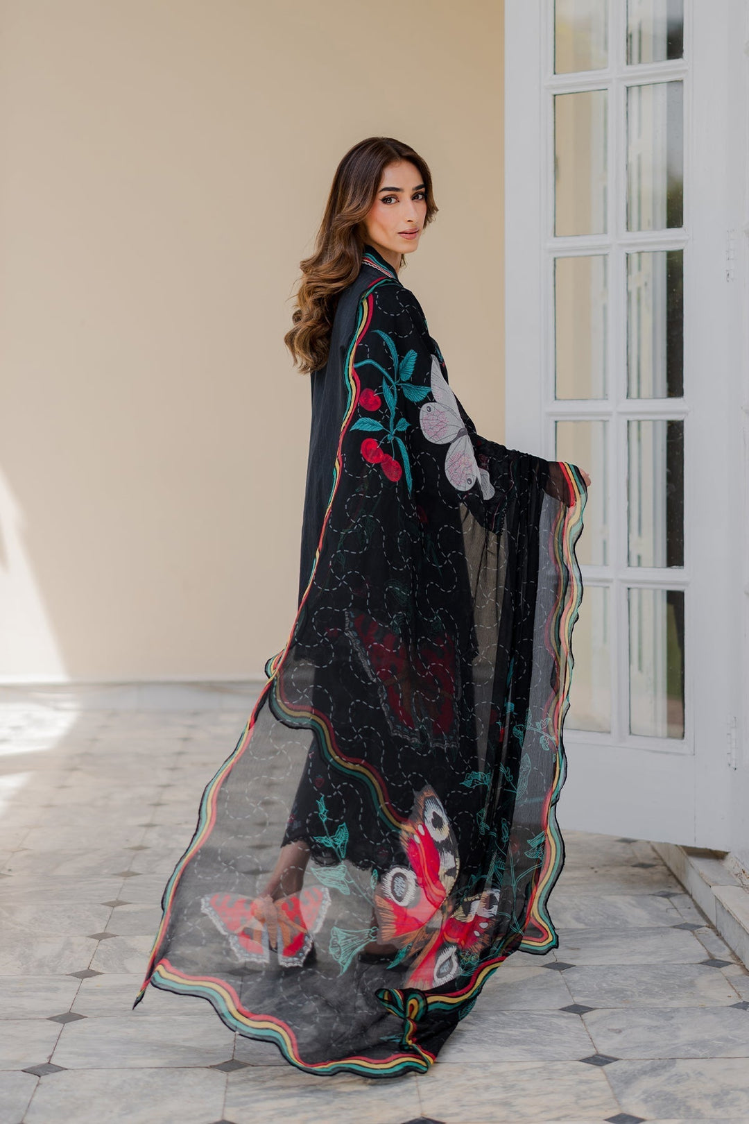 Nura by Sahar RTW Embroidered Cambric Co-Ord Sets Suit Black Forest Casual Collection