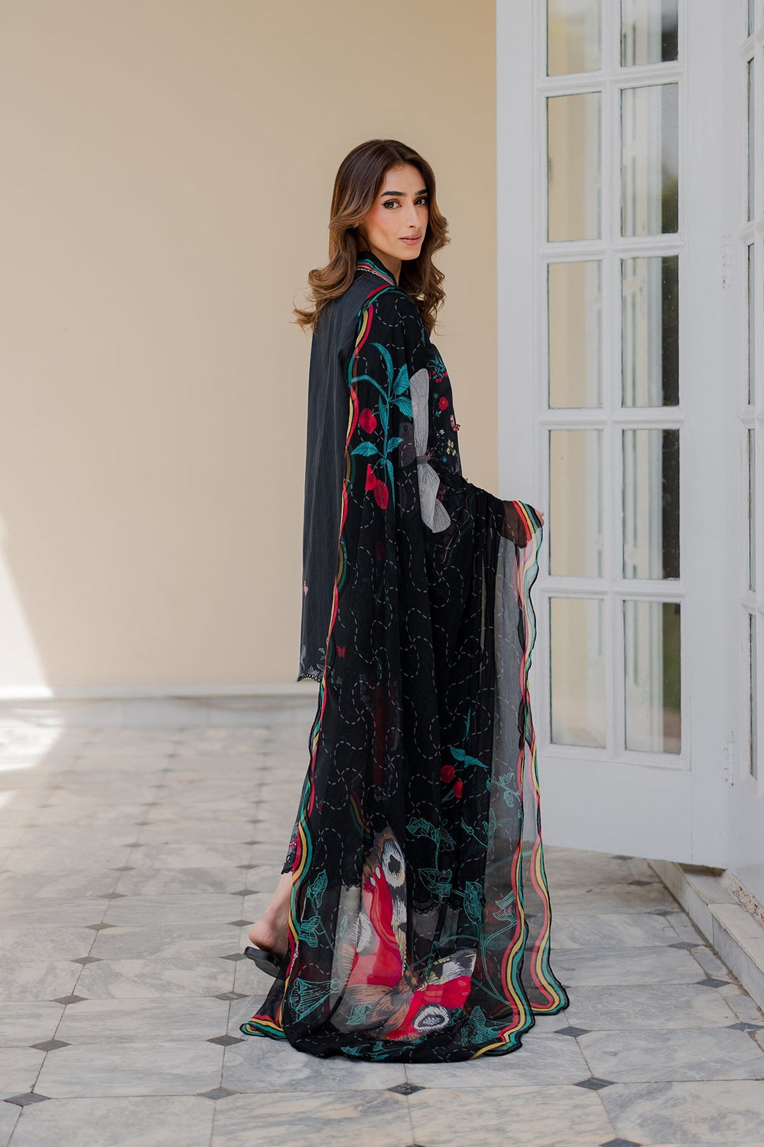 Nura by Sahar RTW Embroidered Cambric Co-Ord Sets Suit Black Forest Casual Collection