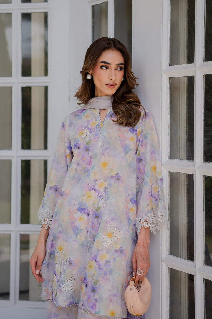 Nura by Sahar RTW Embroidered Cambric Co-Ord Sets Suit Ube Eclair Casual Collection
