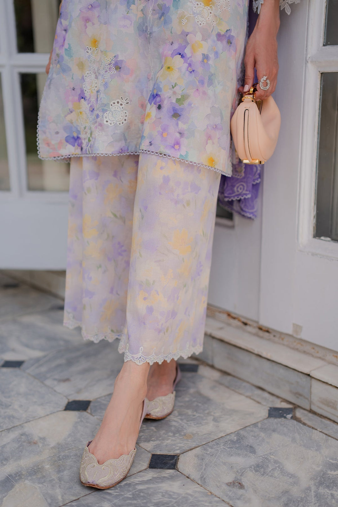 Nura by Sahar RTW Embroidered Cambric Co-Ord Sets Suit Ube Eclair Casual Collection