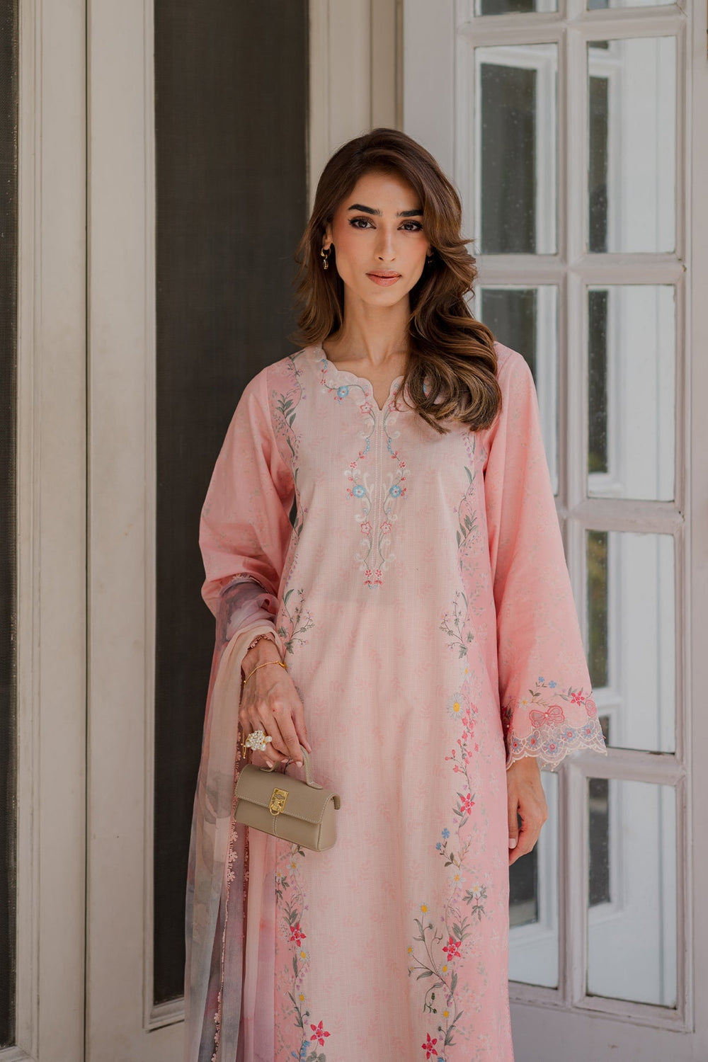 Nura by Sahar RTW Embroidered Cambric Co-Ord Sets Suit Blush Macaron Casual Collection