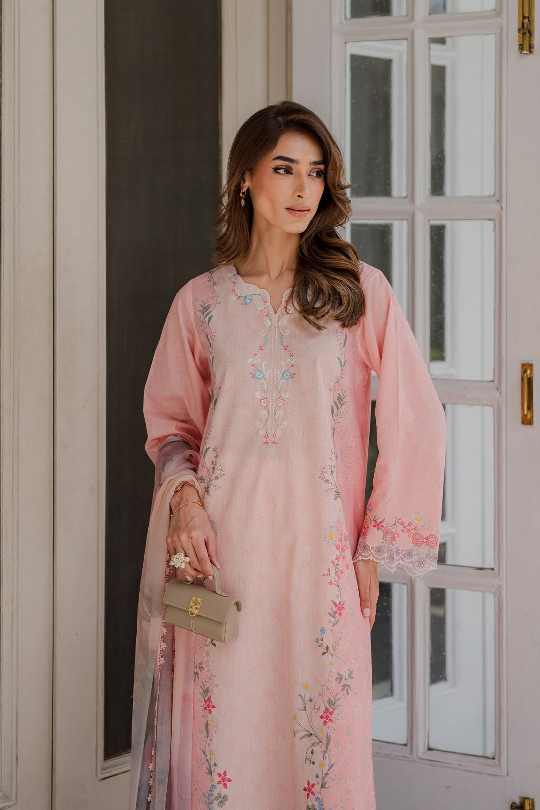 Nura by Sahar RTW Embroidered Cambric Co-Ord Sets Suit Blush Macaron Casual Collection