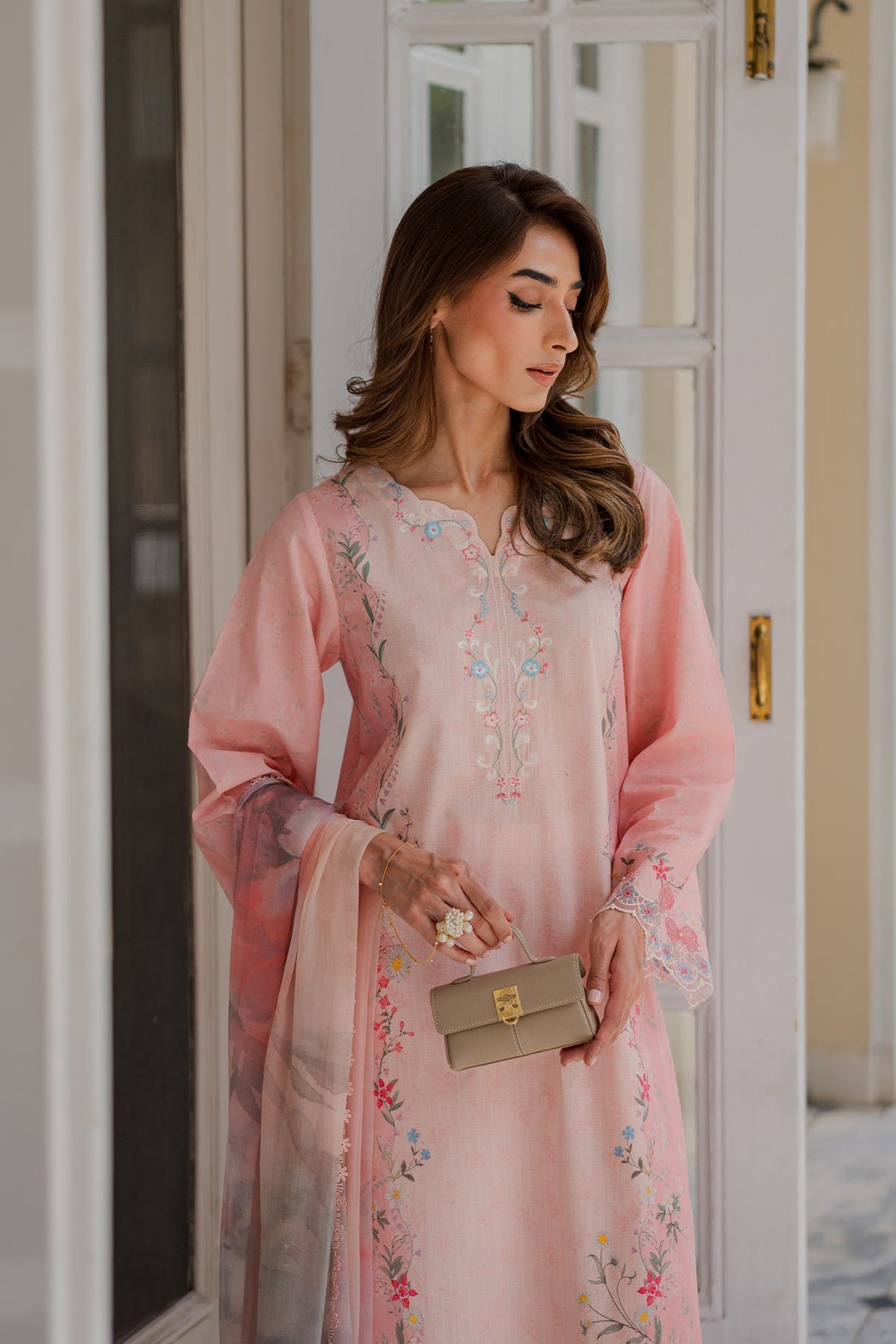Nura by Sahar RTW Embroidered Cambric Co-Ord Sets Suit Blush Macaron Casual Collection