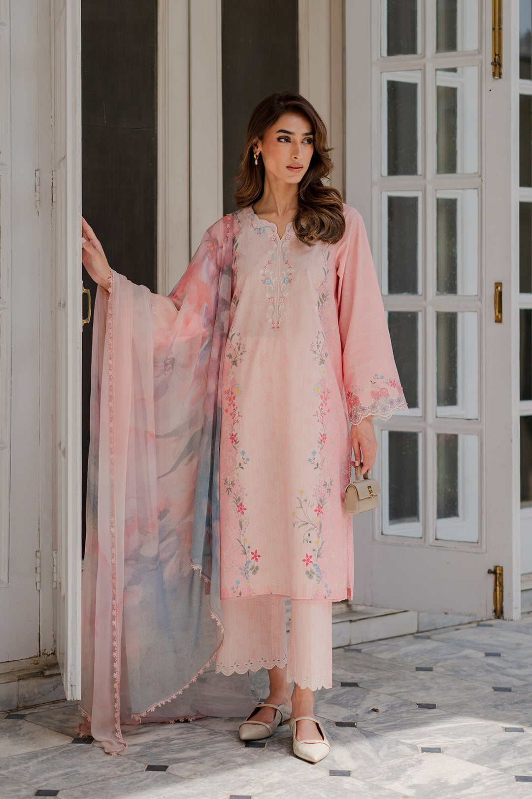 Nura by Sahar RTW Embroidered Cambric Co-Ord Sets Suit Blush Macaron Casual Collection