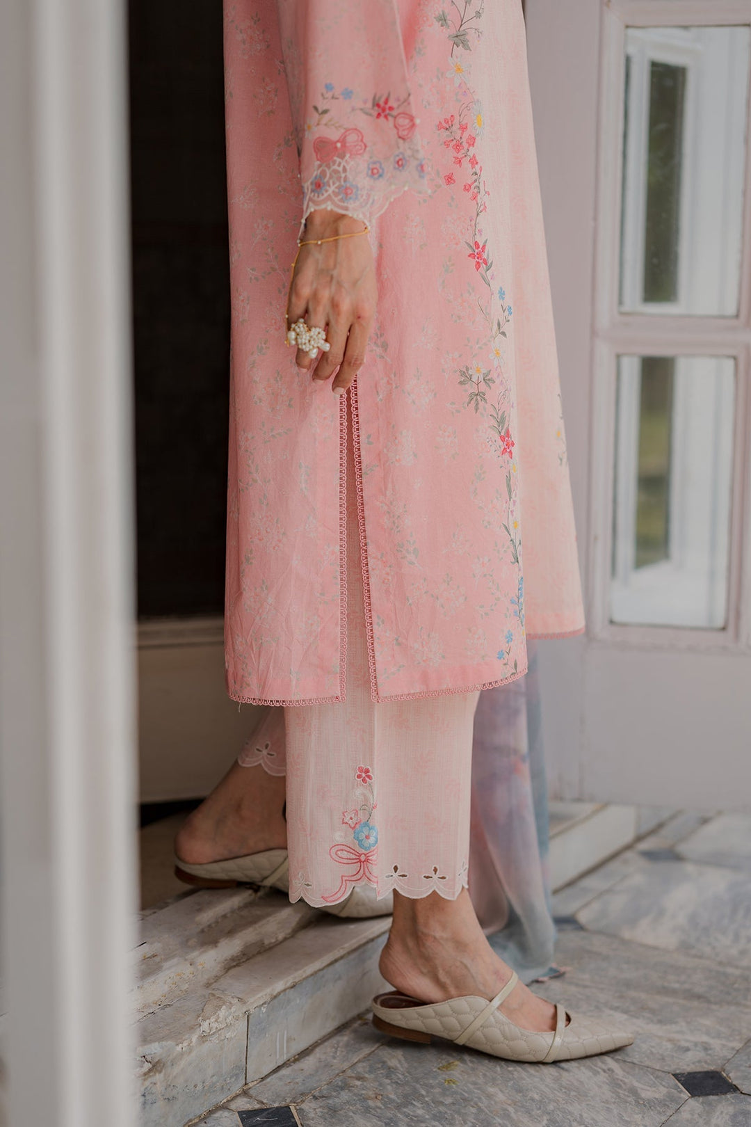 Nura by Sahar RTW Embroidered Cambric Co-Ord Sets Suit Blush Macaron Casual Collection