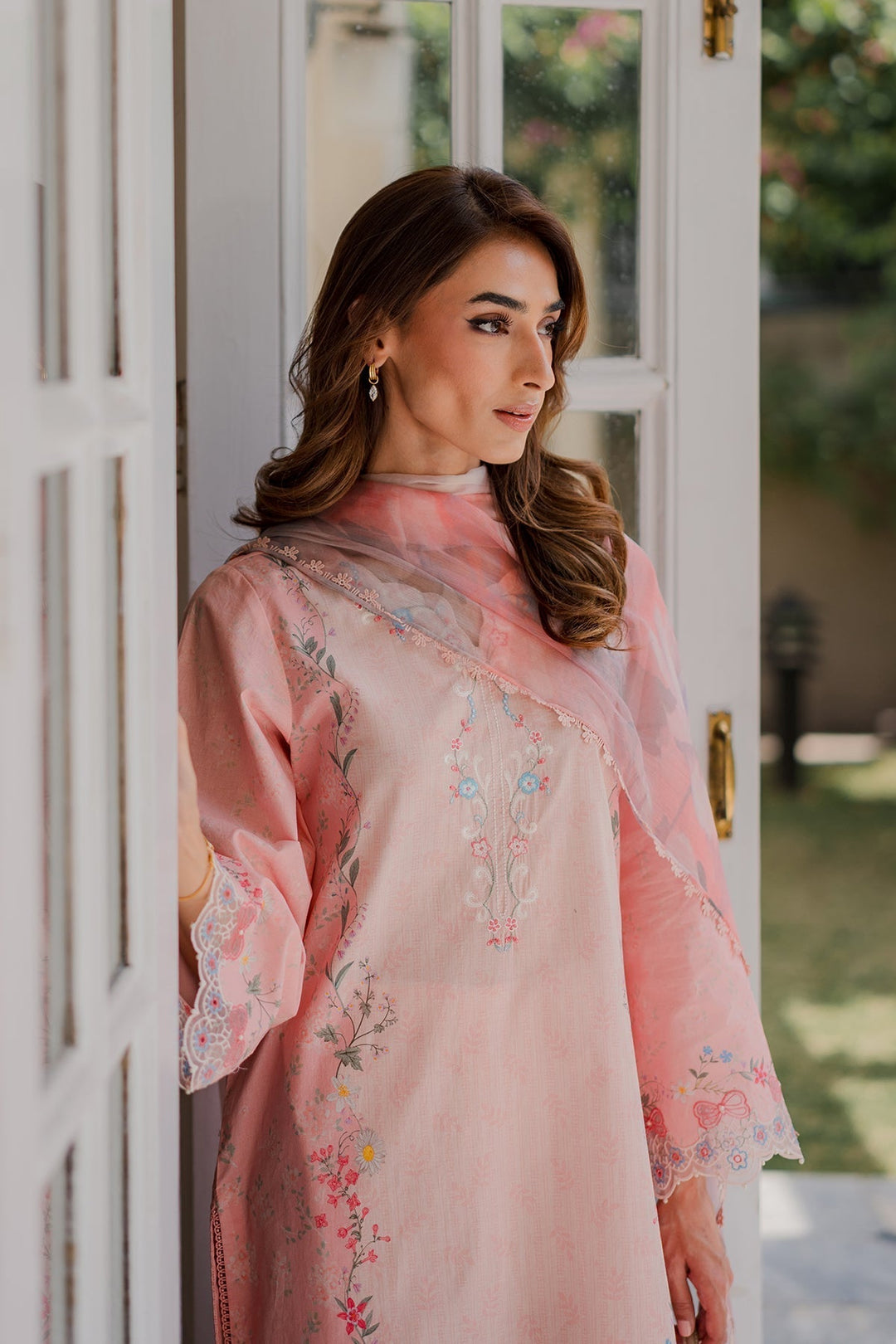 Nura by Sahar RTW Embroidered Cambric Co-Ord Sets Suit Blush Macaron Casual Collection