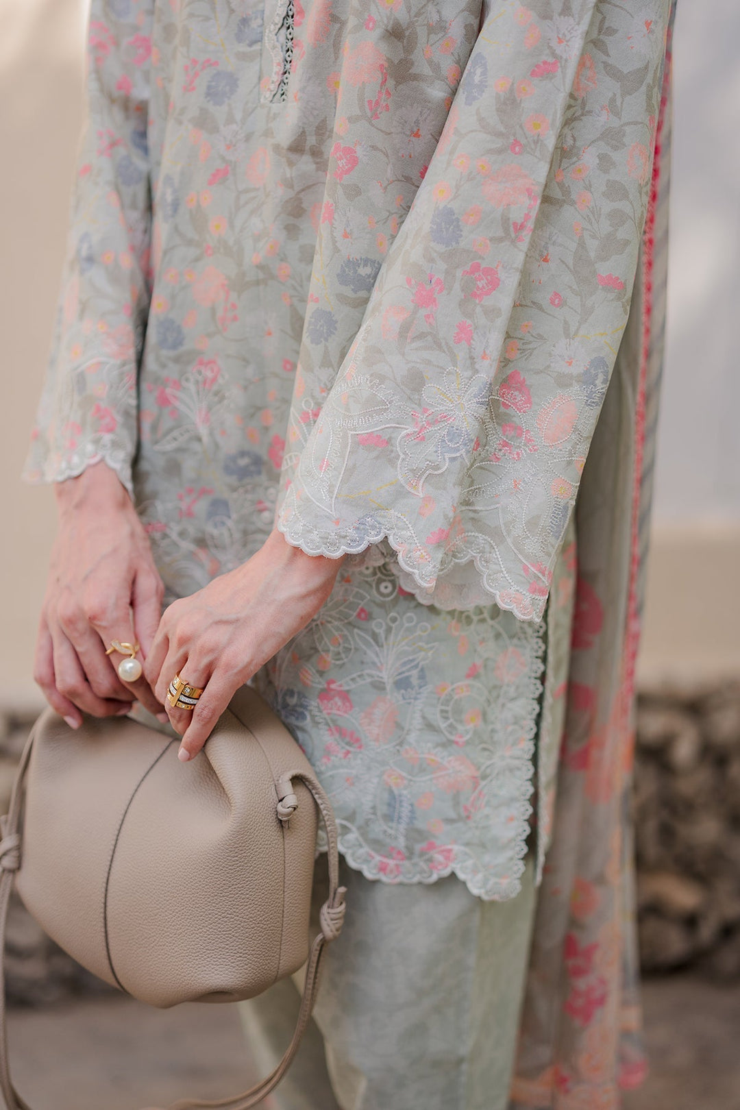 Nura by Sahar RTW Embroidered Cambric Co-Ord Sets Suit Strawberry Matcha Casual Collection