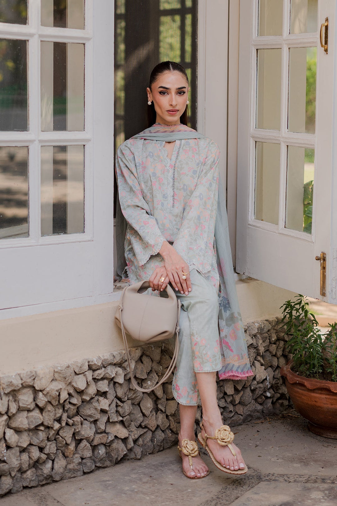 Nura by Sahar RTW Embroidered Cambric Co-Ord Sets Suit Strawberry Matcha Casual Collection