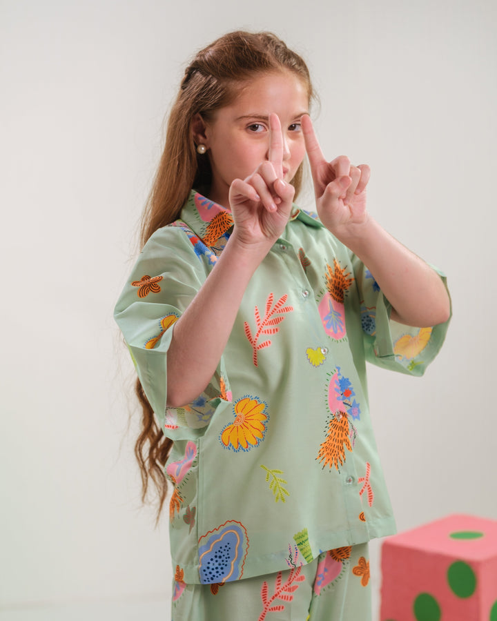 Sprinkles Girls RTW Printed Poly 2 Piece Suit Mint Bloom Casual Collection
