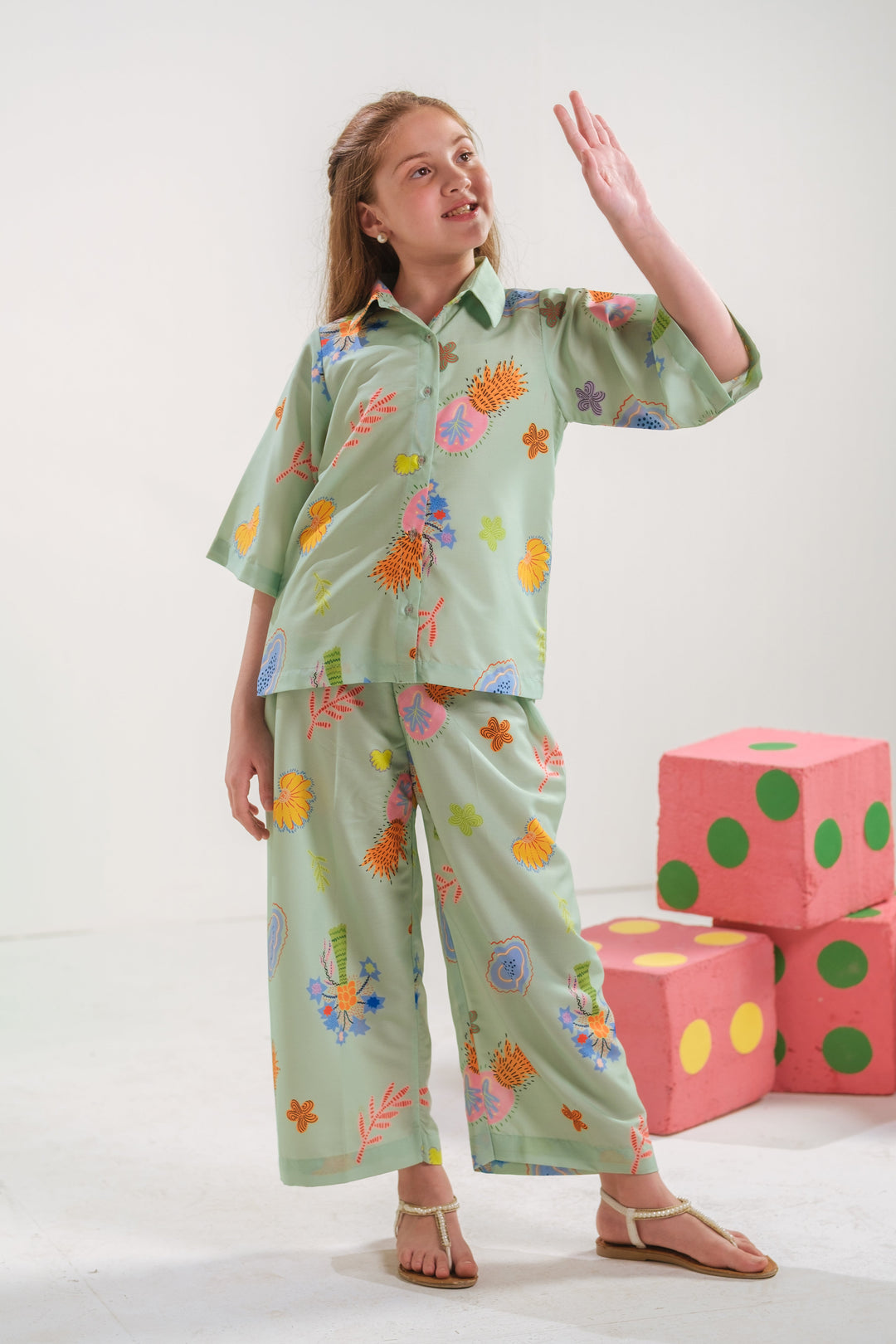 Sprinkles Girls RTW Printed Poly 2 Piece Suit Mint Bloom Casual Collection