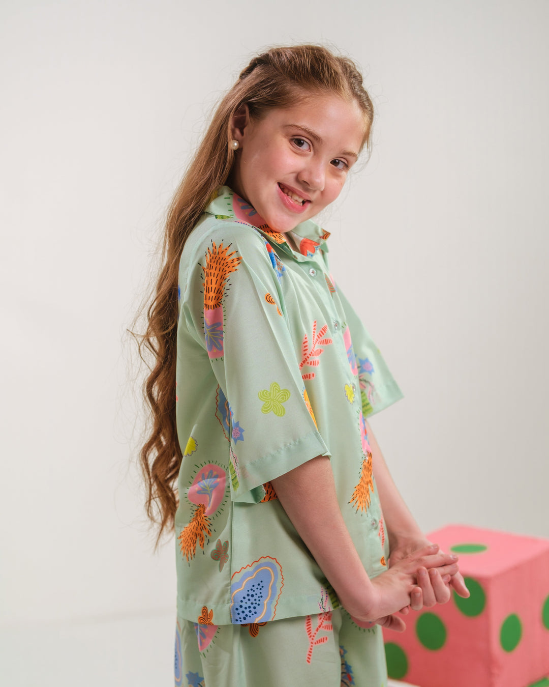 Sprinkles Girls RTW Printed Poly 2 Piece Suit Mint Bloom Casual Collection