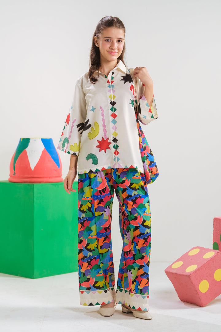 Sprinkles Girls RTW Printed Poly 2 Piece Suit Celestial Doodle Casual Collection