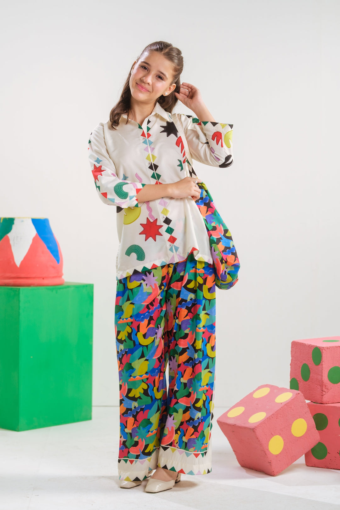 Sprinkles Girls RTW Printed Poly 2 Piece Suit Celestial Doodle Casual Collection