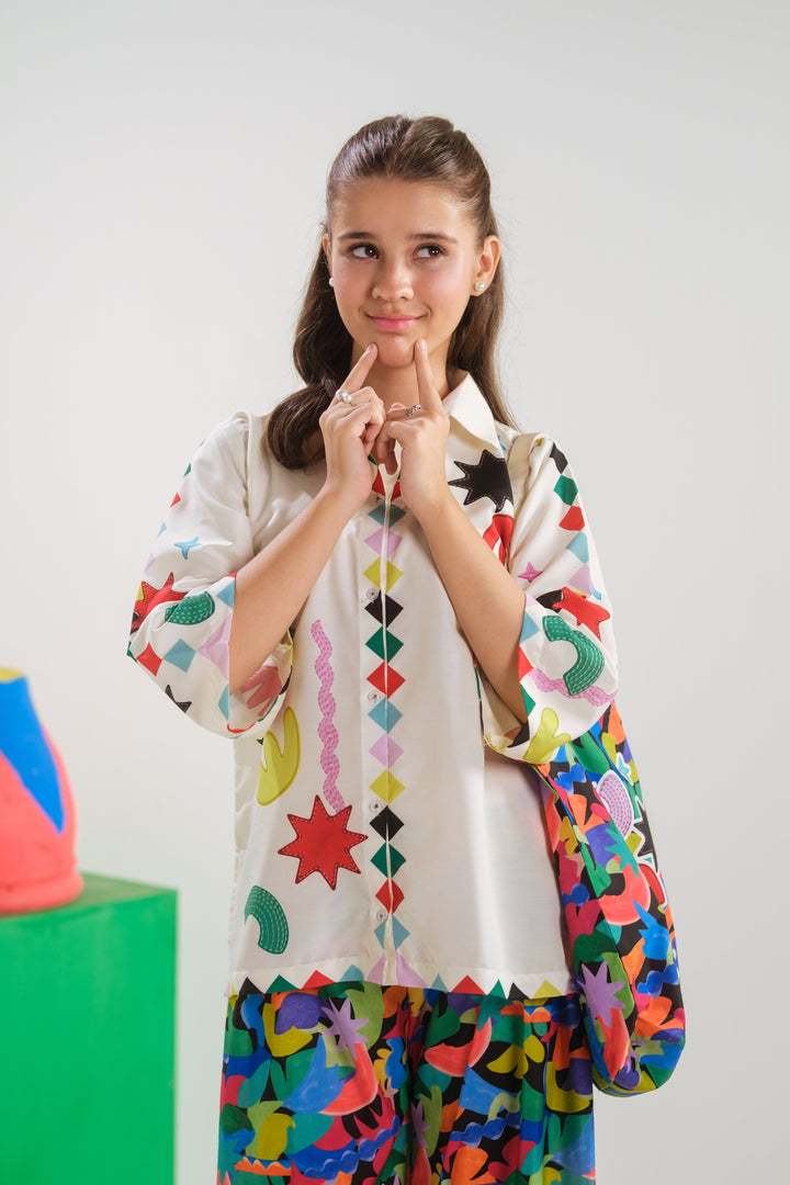 Sprinkles Girls RTW Printed Poly 2 Piece Suit Celestial Doodle Casual Collection