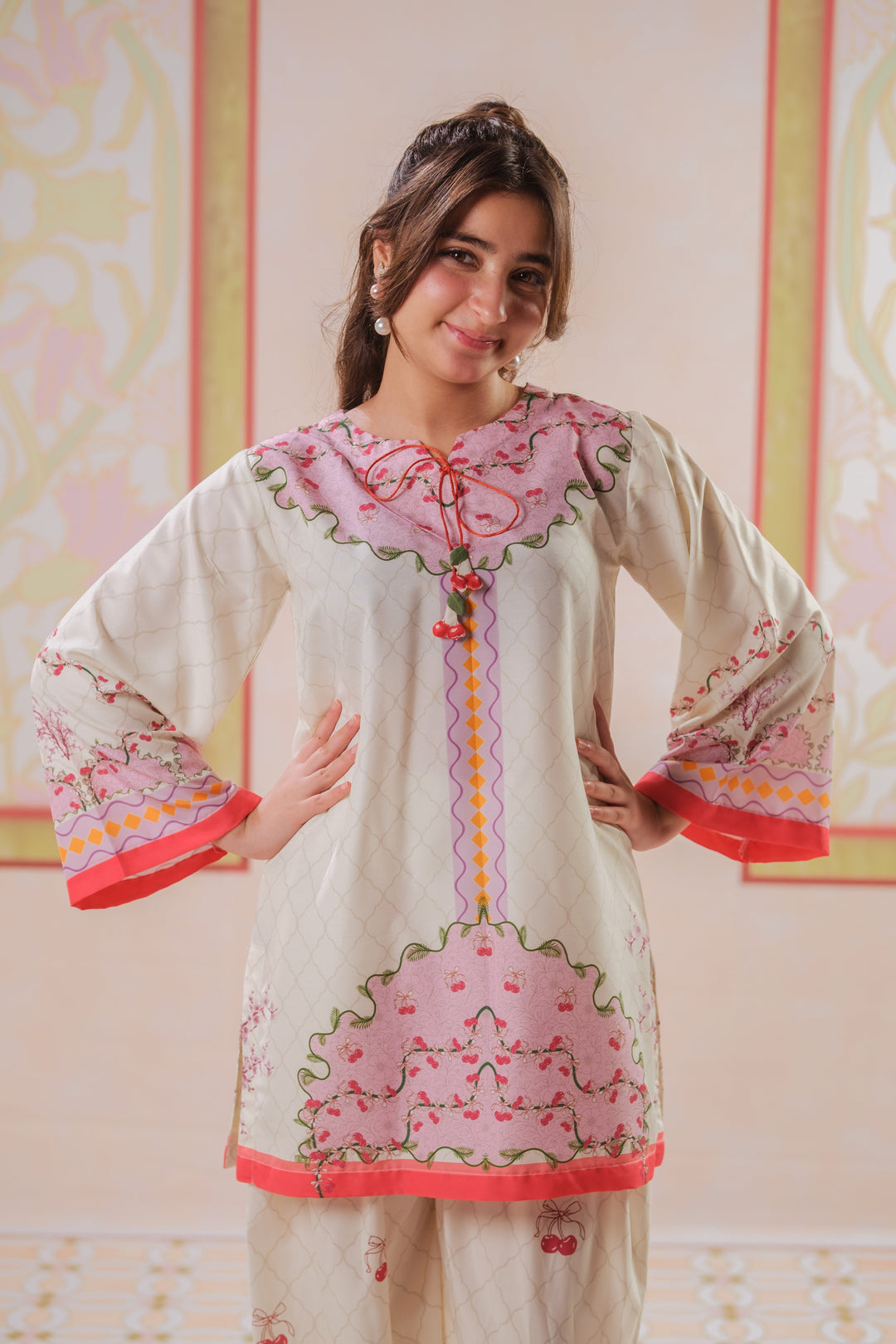Sprinkles Girls RTW Printed Poly 2 Piece Suit Tangerine Sketch Casual Collection