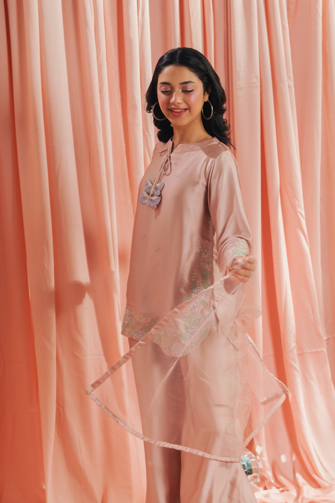 Sprinkles Girls RTW Embroidered Silk 3 Piece Suit Peach Co-ord Set Festive Collection