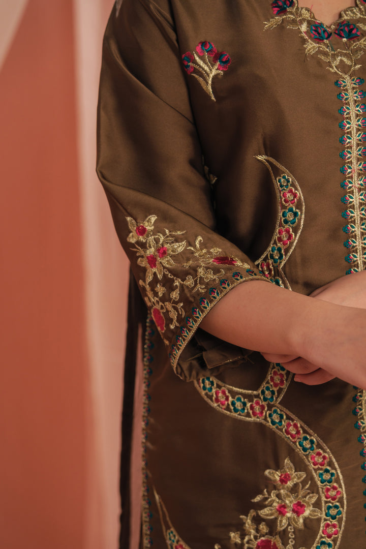 Sprinkles Girls RTW Embroidered Silk 3 Piece Suit Earthy Co-ord Set Festive Collection