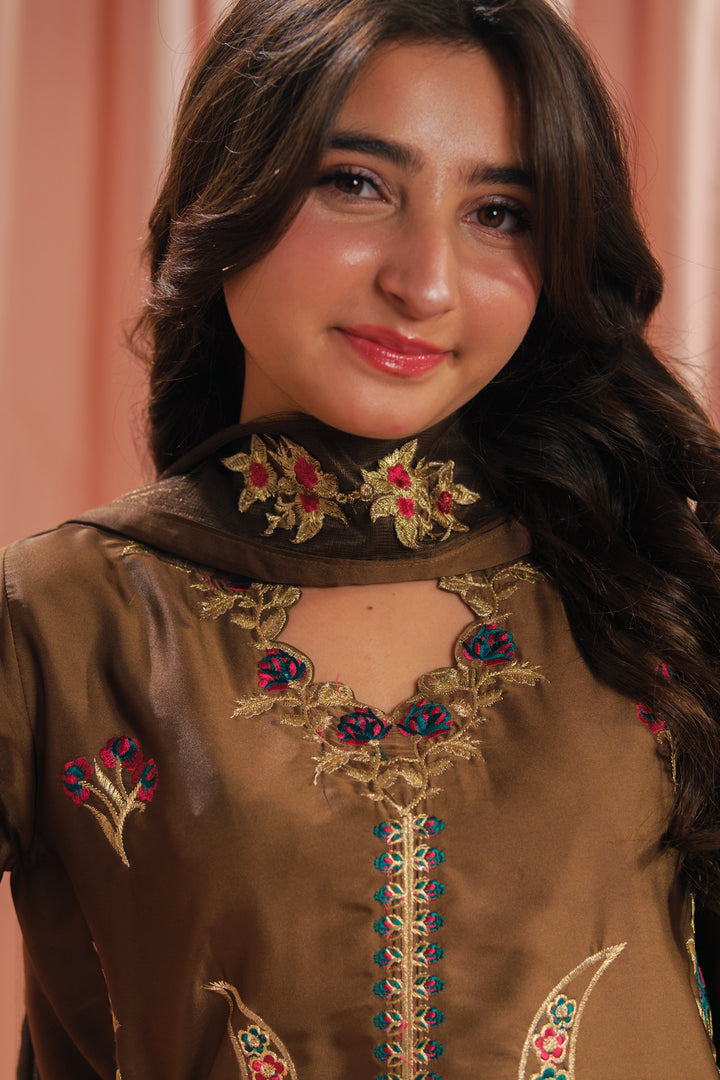 Sprinkles Girls RTW Embroidered Silk 3 Piece Suit Earthy Co-ord Set Festive Collection