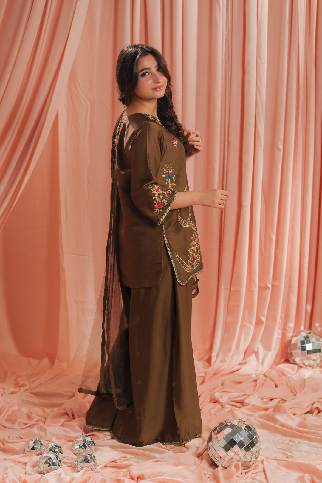 Sprinkles Girls RTW Embroidered Silk 3 Piece Suit Earthy Co-ord Set Festive Collection