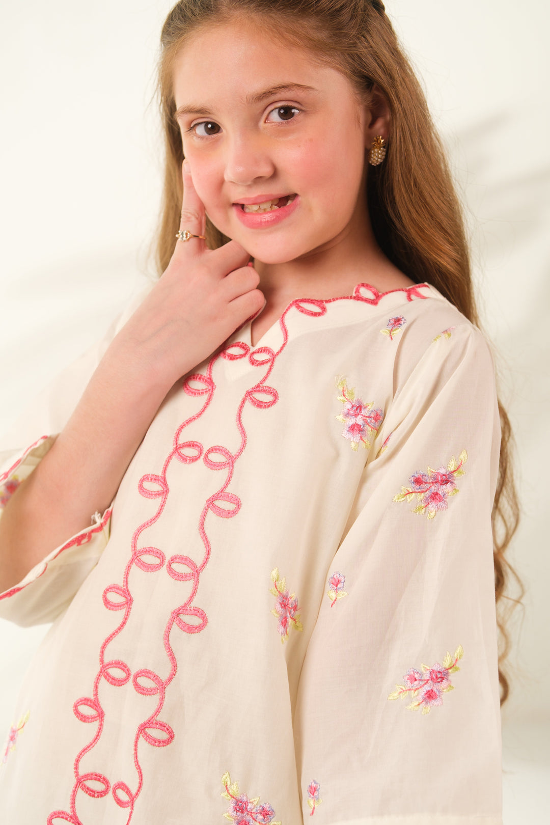 Sprinkles Girls RTW Embroidered Cotton 2 Piece Suit Cream Essence Casual Collection