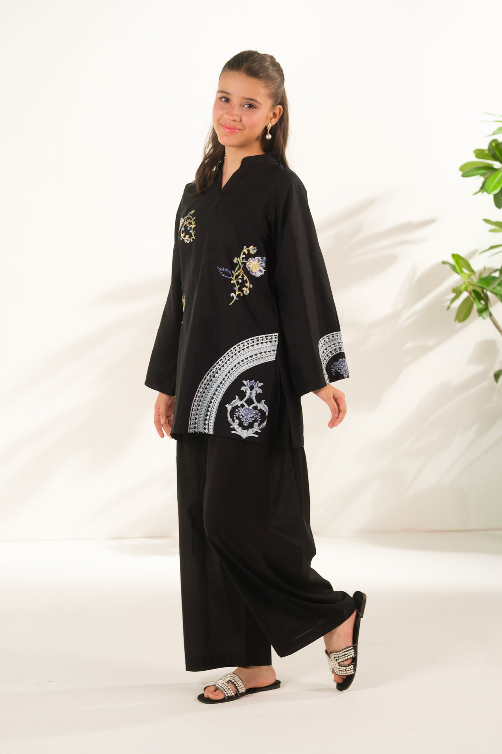 Sprinkles Girls RTW Embroidered Cotton 2 Piece Suit Noir Garden Casual Collection