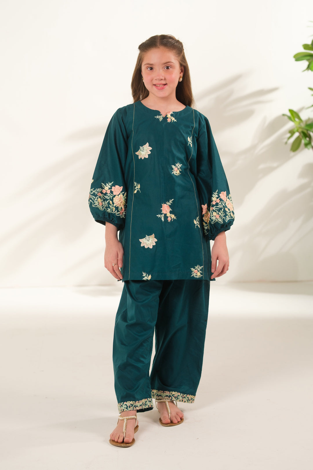 Sprinkles Girls RTW Embroidered Cotton 2 Piece Suit Teal Horizon Casual Collection