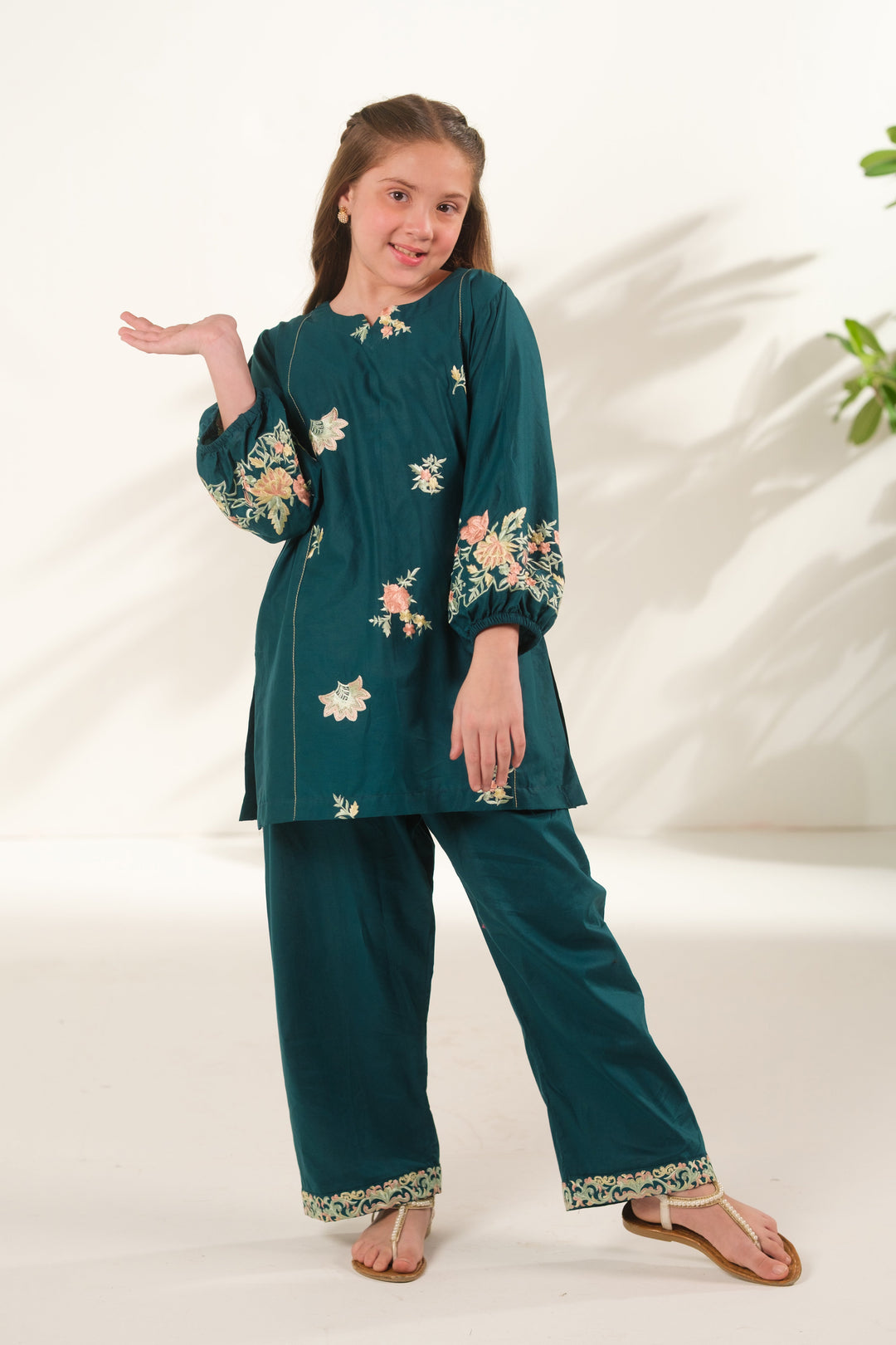 Sprinkles Girls RTW Embroidered Cotton 2 Piece Suit Teal Horizon Casual Collection
