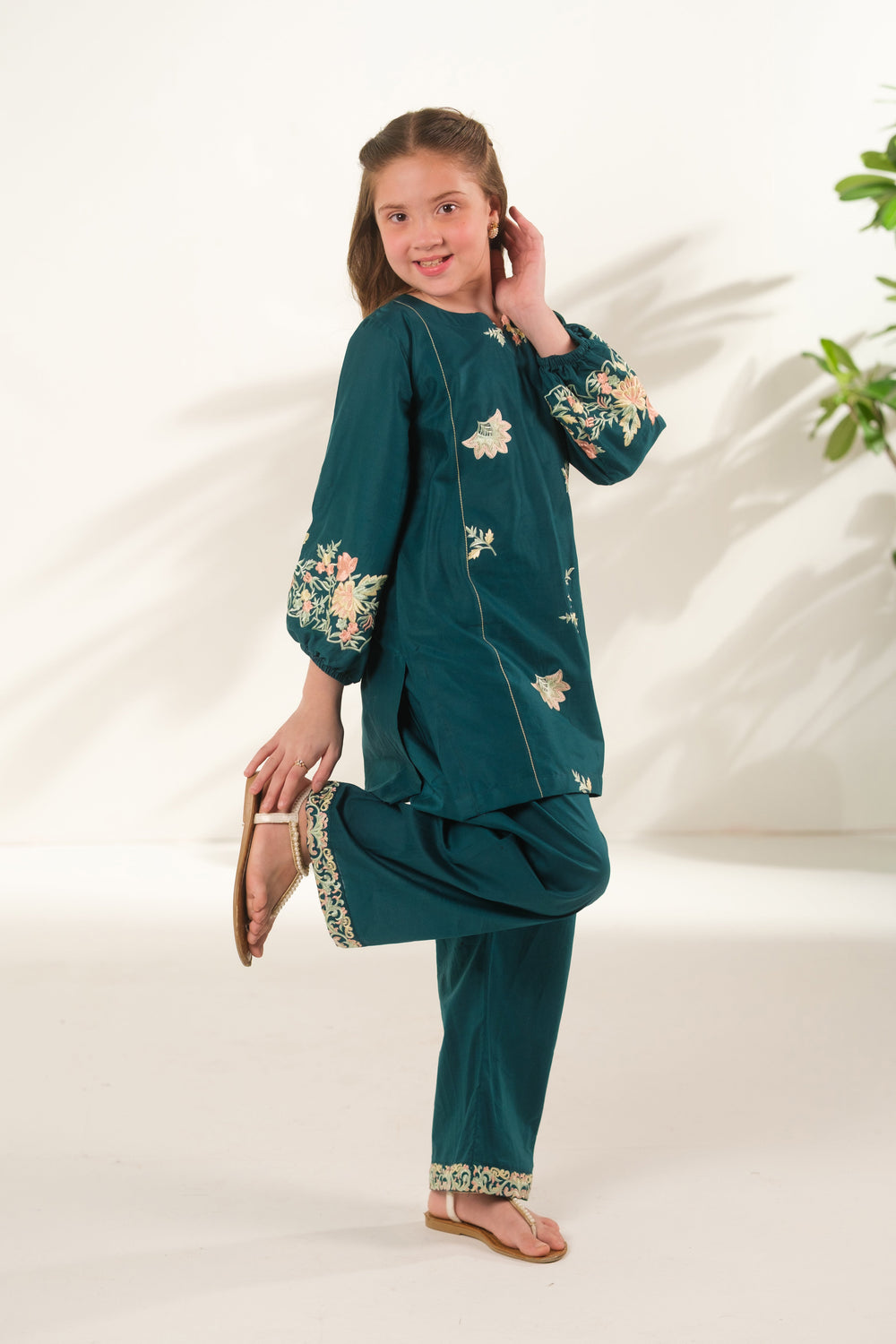 Sprinkles Girls RTW Embroidered Cotton 2 Piece Suit Teal Horizon Casual Collection