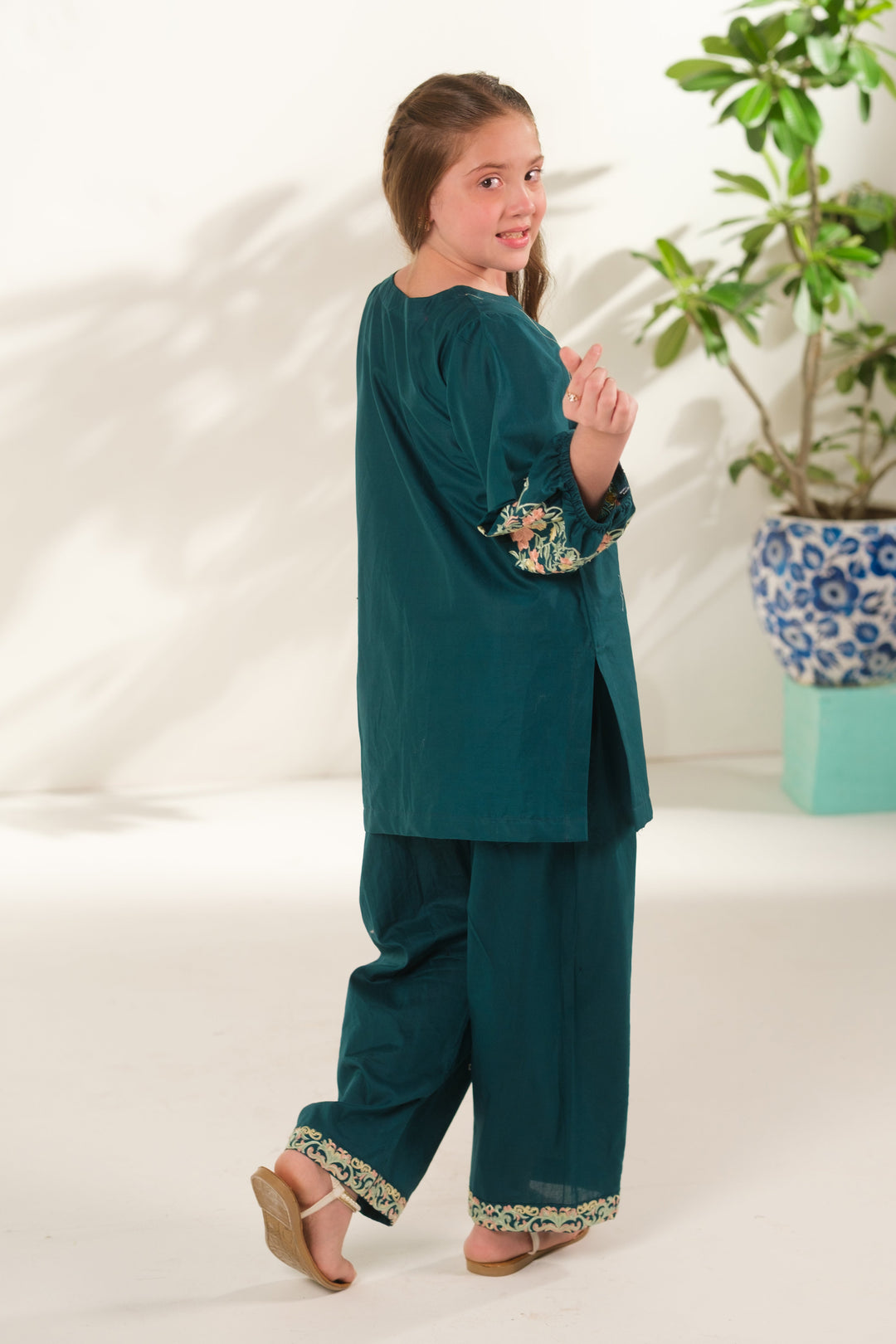 Sprinkles Girls RTW Embroidered Cotton 2 Piece Suit Teal Horizon Casual Collection