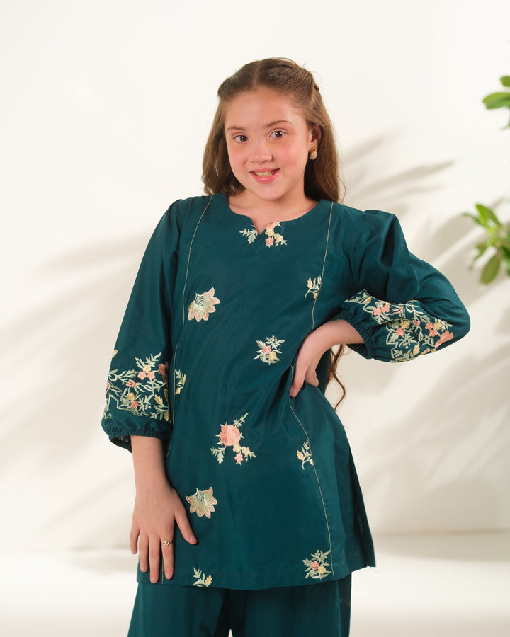 Sprinkles Girls RTW Embroidered Cotton 2 Piece Suit Teal Horizon Casual Collection