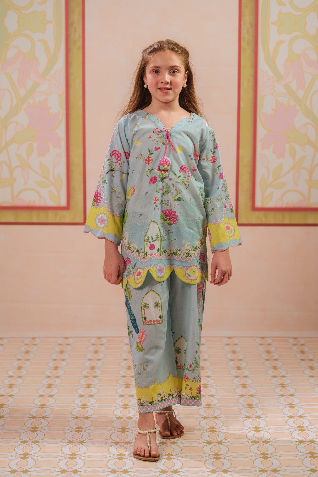Sprinkles Girls RTW Printed Cotton 2 Piece Suit Blue Haven Casual Collection