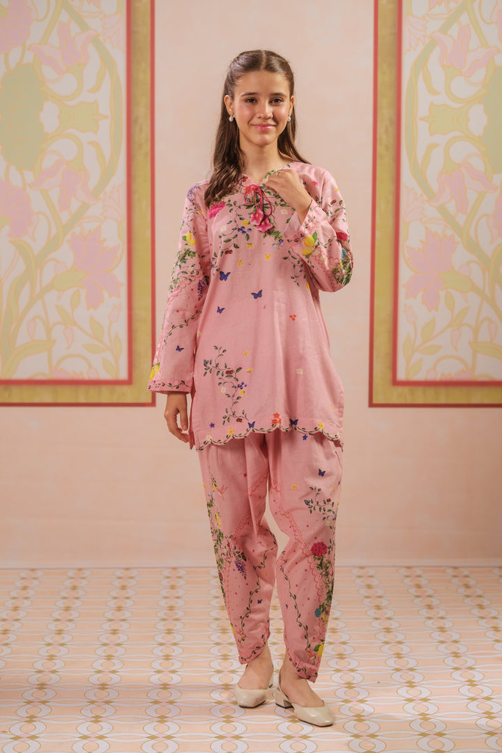 Sprinkles Girls RTW Printed Cotton 2 Piece Suit Rose Flutter Casual Collection