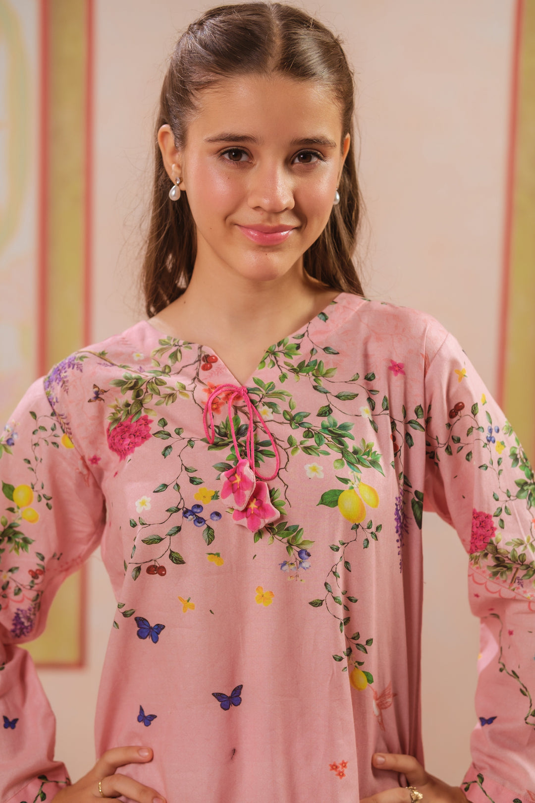 Sprinkles Girls RTW Printed Cotton 2 Piece Suit Rose Flutter Casual Collection