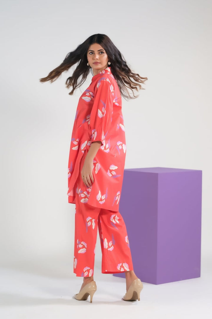Sprinkles Women RTW Printed Cambric 2 Piece Suit Bean Red Lavender - Casual Collection