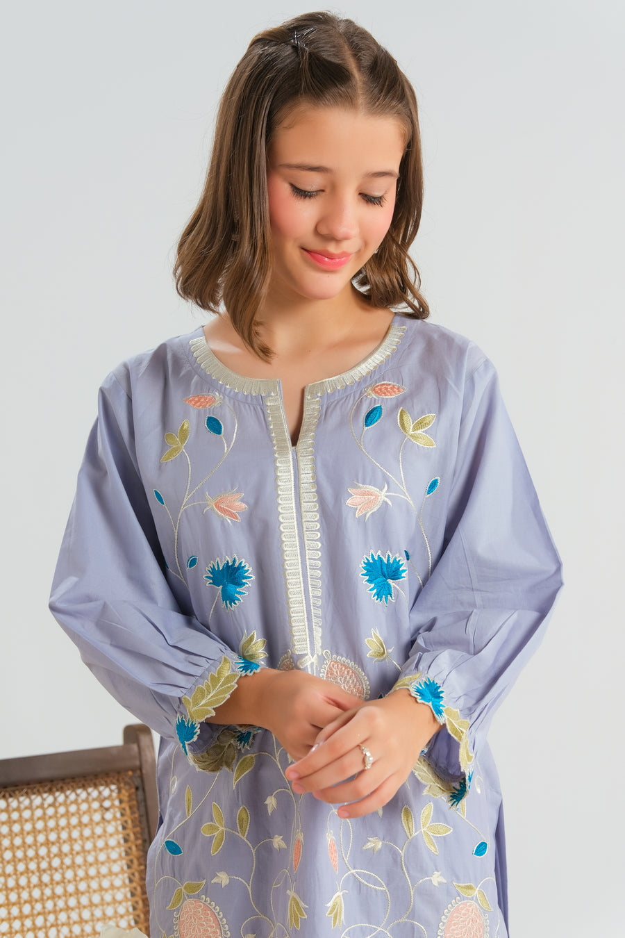 Sprinkles Girls RTW Printed Cambric 2 Piece Suit Bluebell Bloom White - Casual Collection