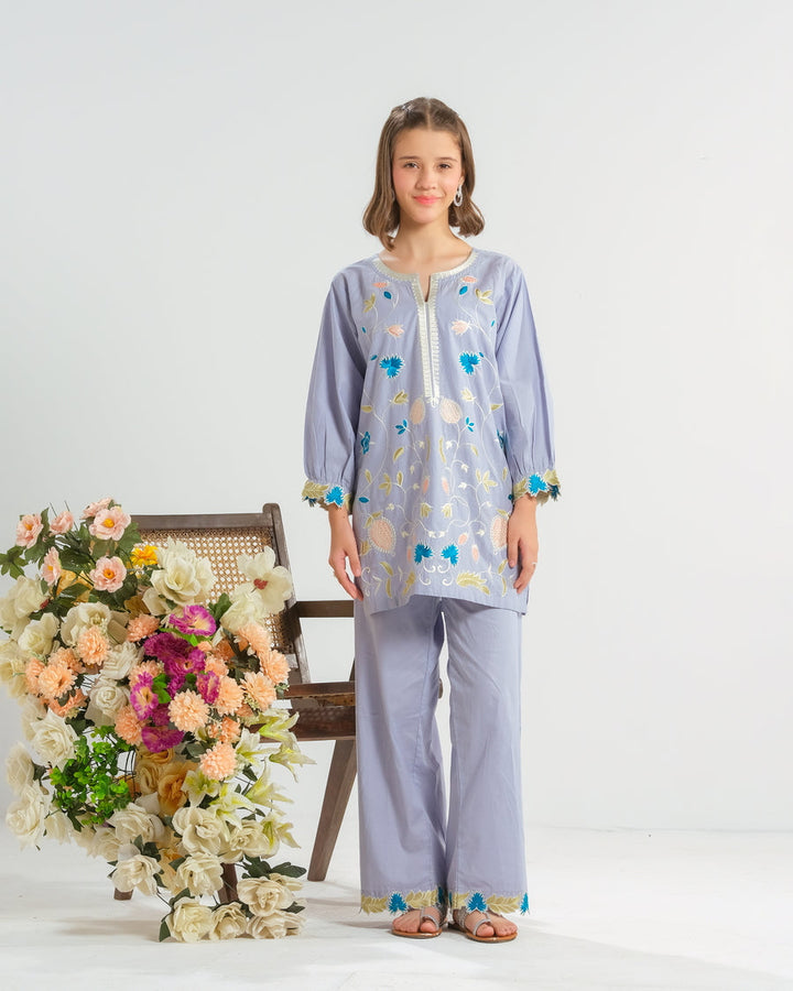 Sprinkles Girls RTW Printed Cambric 2 Piece Suit Bluebell Bloom White - Casual Collection