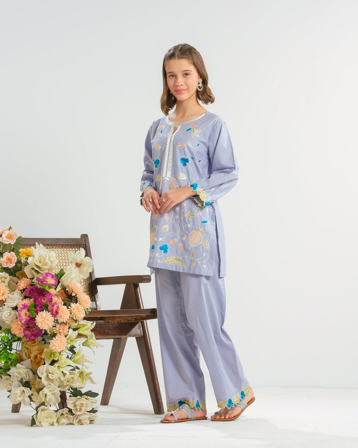 Sprinkles Girls RTW Printed Cambric 2 Piece Suit Bluebell Bloom White - Casual Collection