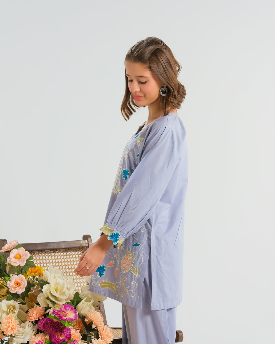 Sprinkles Girls RTW Printed Cambric 2 Piece Suit Bluebell Bloom White - Casual Collection