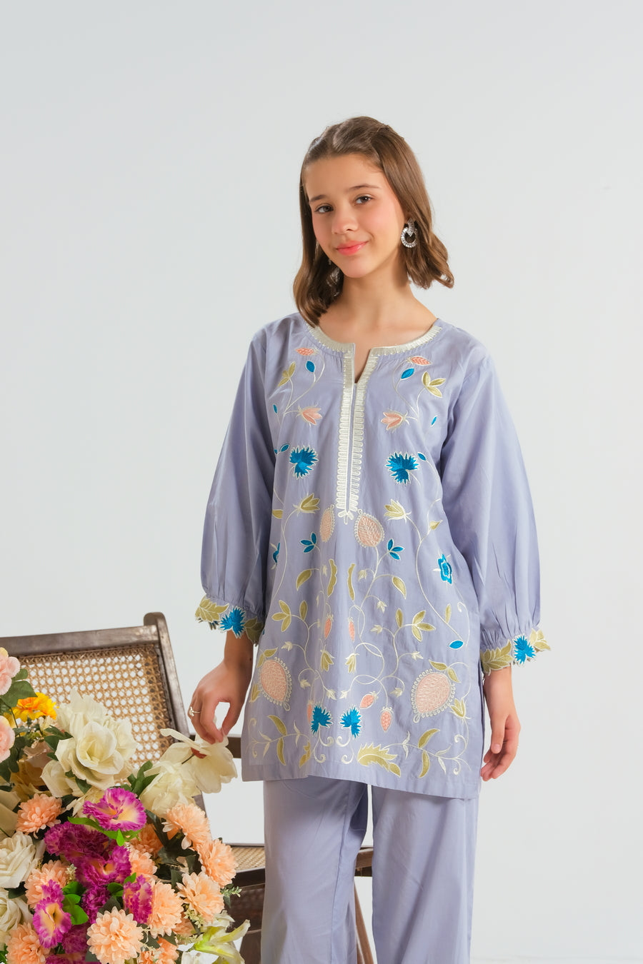 Sprinkles Girls RTW Printed Cambric 2 Piece Suit Bluebell Bloom White - Casual Collection
