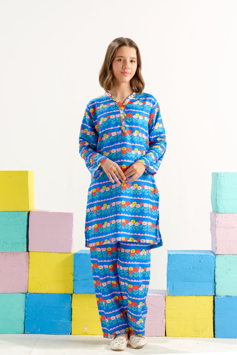 Sprinkles Girls RTW Printed Poly 2 Piece Suit Azure Carnival Bloom - Casual Collection