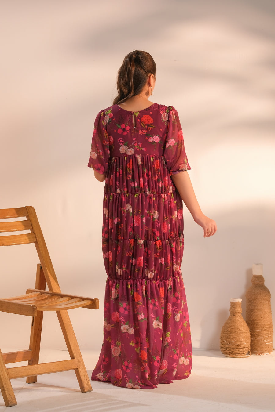 Sprinkles Girls Printed Chiffon Dress Berry Bloomscape 1 Piece - Casual Collection Maxi Dress