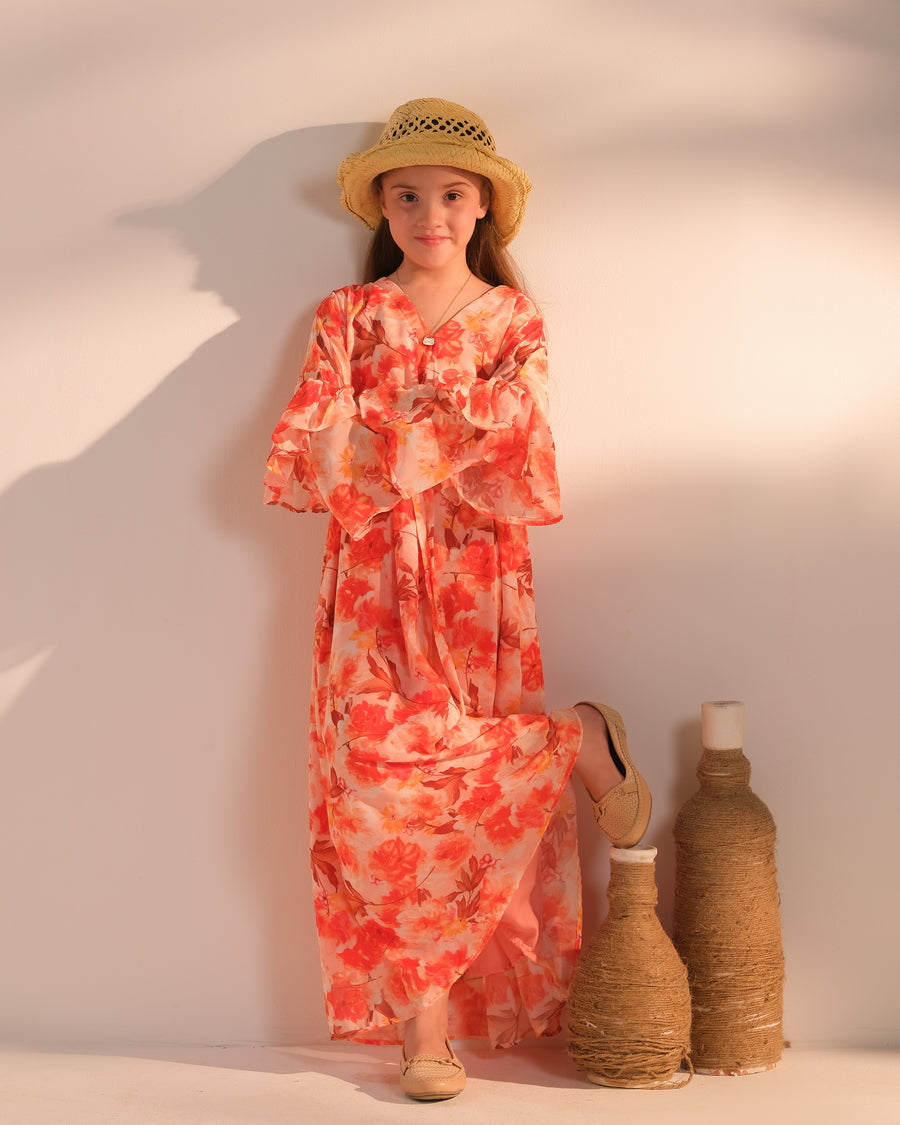 Sprinkles Girls Printed Chiffon Dress Amber Meadow 1 Piece - Festive Collection